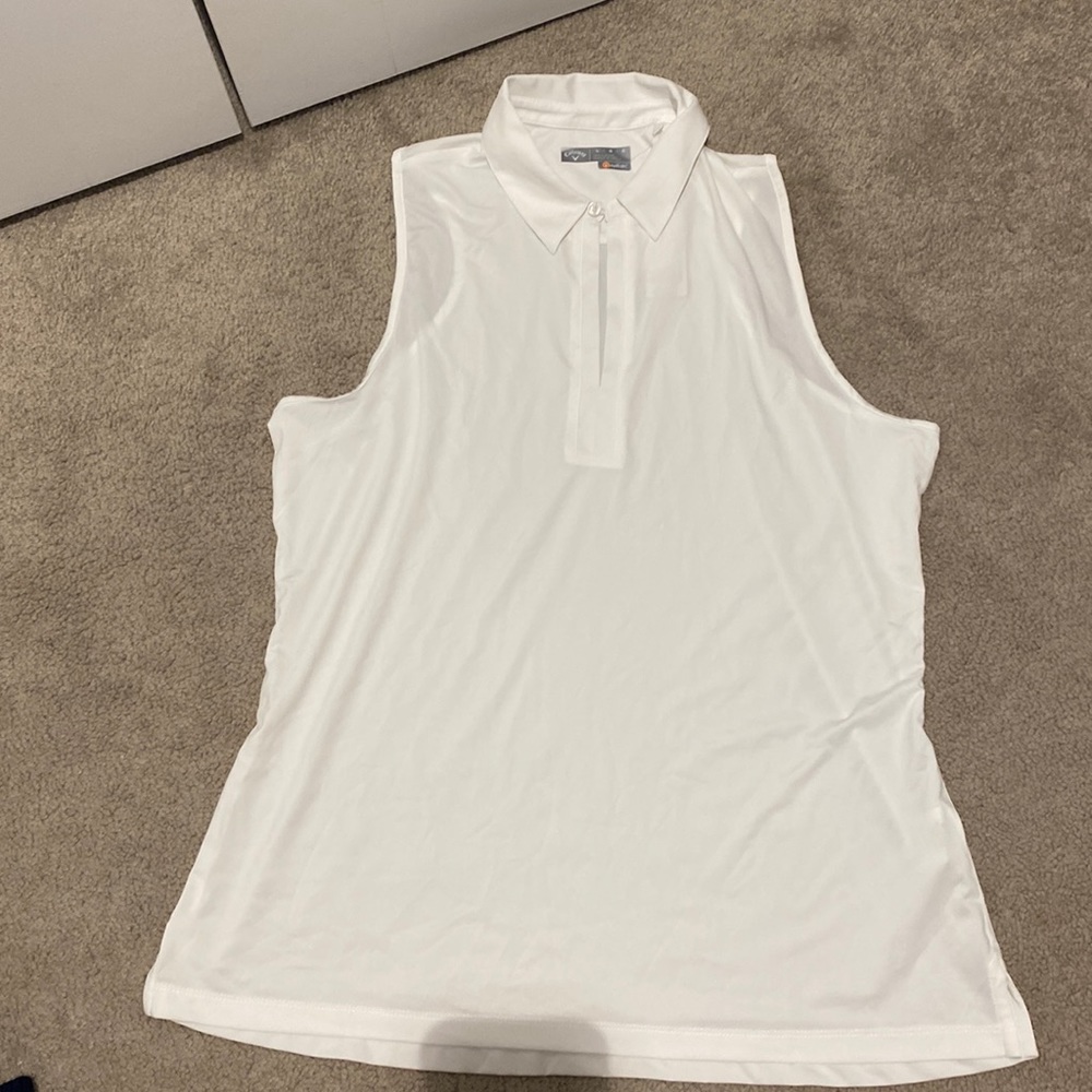 Size large sleeveless white golf polo!